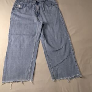Lurking Class Womens Sz 16 Casual Light Blue Wide-Leg Jeans High Rise Frayed Hem